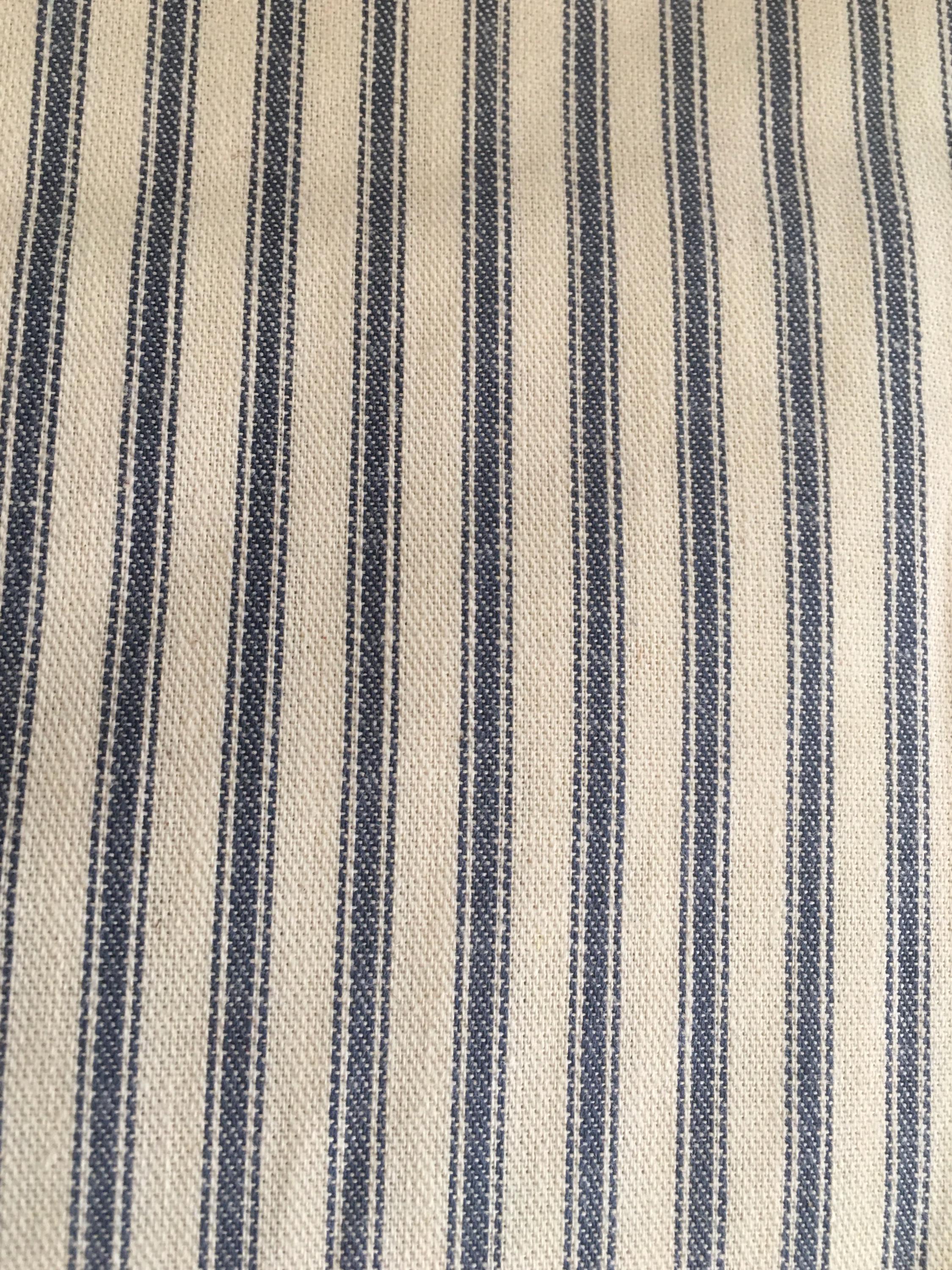 Vintage Cotton Ticking Fabric ~ Blue Natural off White ~ Unused