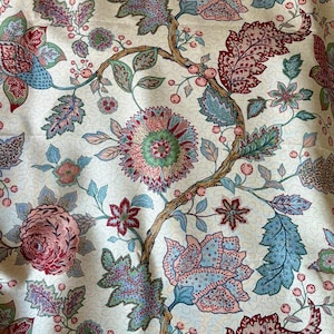 Beautiful Vintage French Indienne  Tree of Life Floral Cotton Interiors Furnishings Fabric ~ Green Blue Apricot ~ Romanex Boussac dated 1991