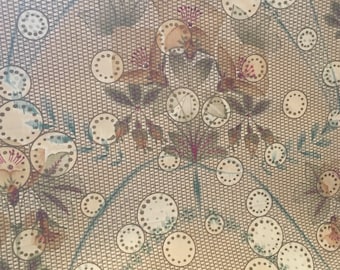 Antique Arts & Crafts Art Deco Nouveau Organic Geometric Floral Polished Cotton Chintz Fabric ~ Sage Brown ~ Aesthetics Movement Japonisme