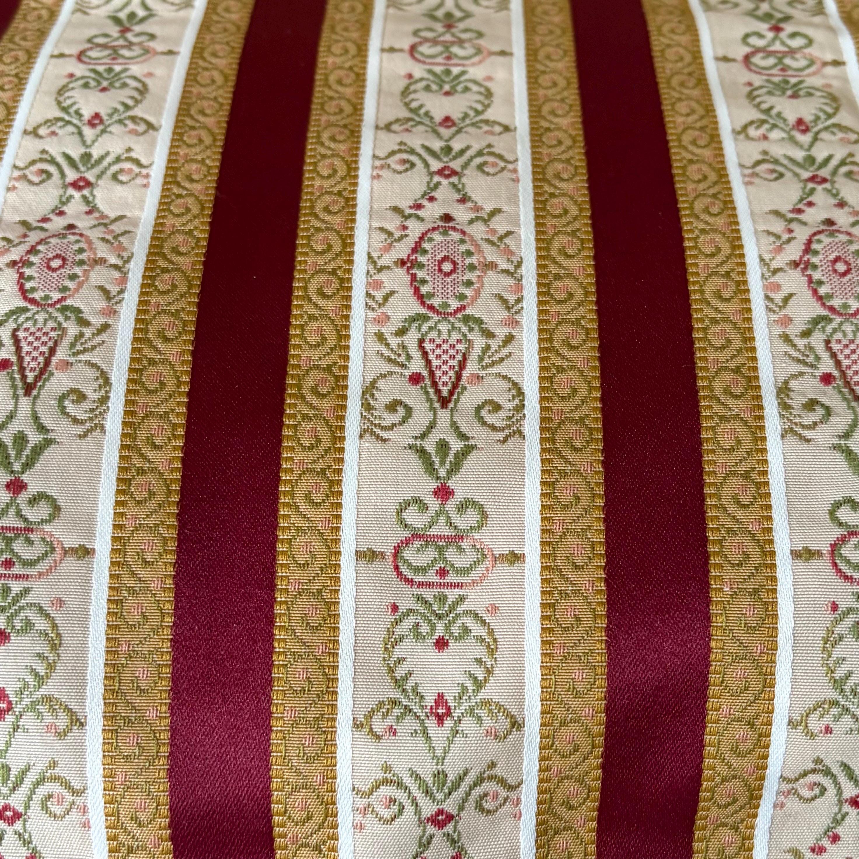 Beautiful Old World Vintage French Lisere Floral Stripe Matt Satin