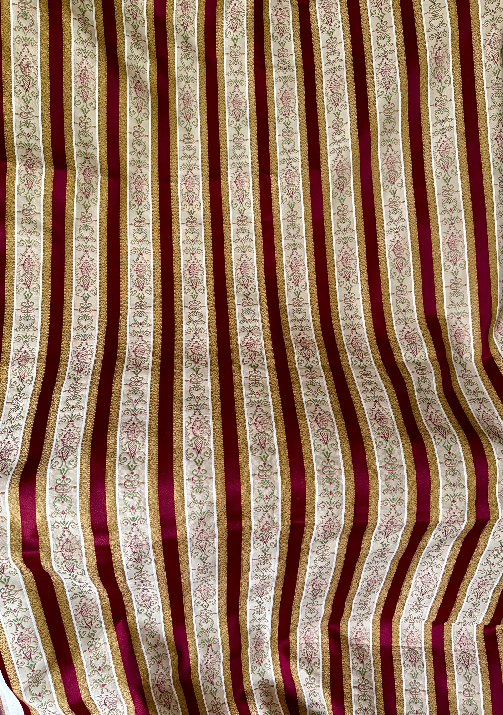 Beautiful Old World Vintage French Lisere Floral Stripe Matt Satin