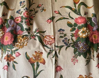 Antique Vintage Roses Calla Lily Iris Floral Bouquet Cotton Interiors Fabric ~ Chintz Inspired English Country House Style ~ Rose Mustard