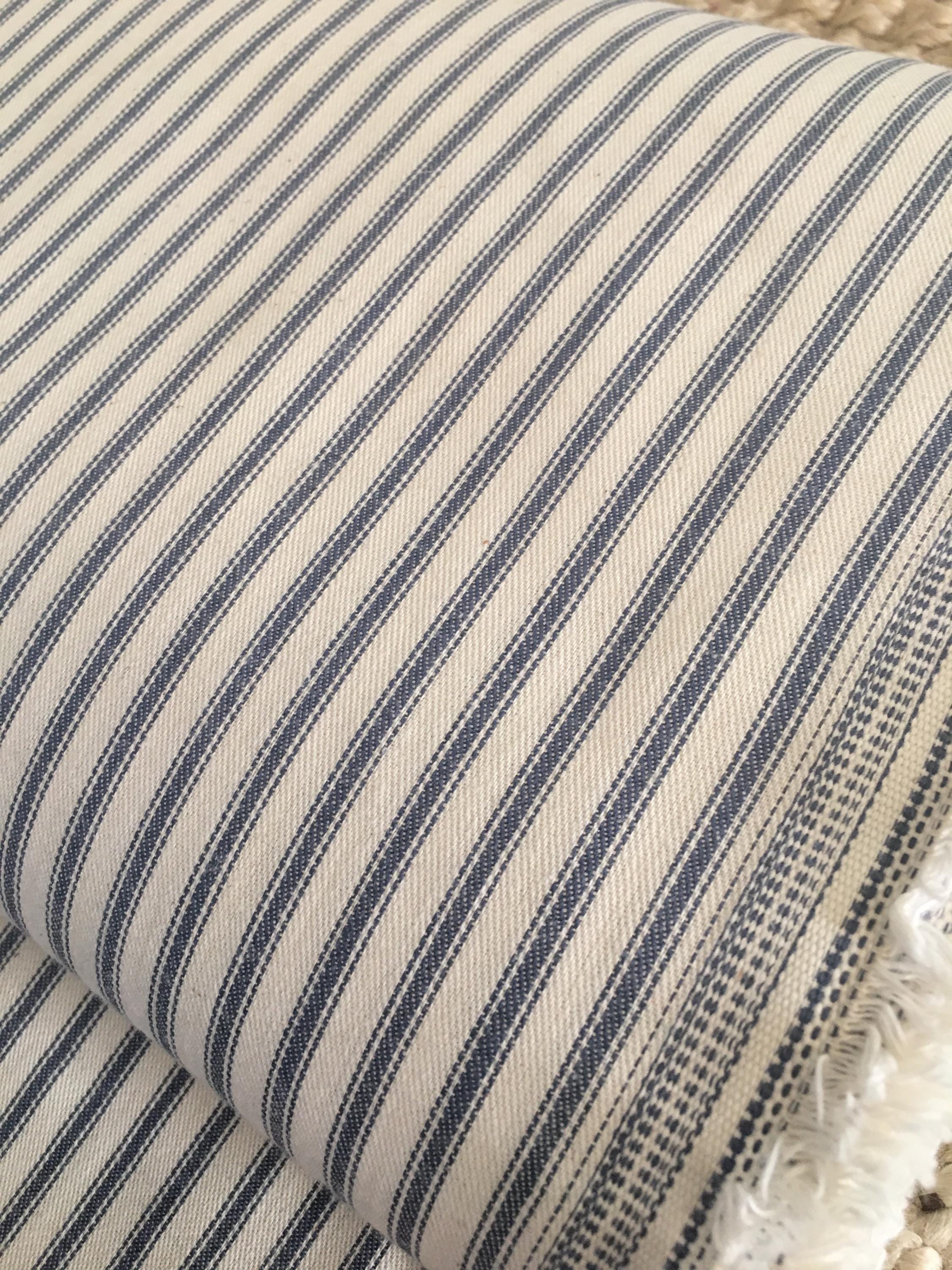 Vintage Cotton Ticking Fabric ~ Blue Natural off White ~ Unused