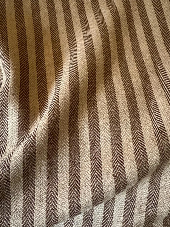 Beautiful Ralph Lauren Woven  Herringbone Ticking Stripe Pure Wool Interiors Furnishings Fabric ~ Brown Tan Beige