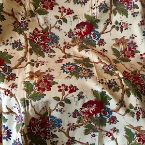 Beautiful Antique Vintage French Indienne Tree of Life Floral Interiors Furnishings Cotton Fabric ~ Red Blue Green Ochre Mustard Gold Brown