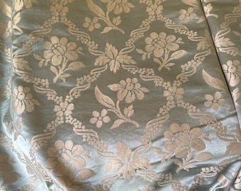 Beautiful Vintage French Floral Silk Interiors Damask Brocade Fabric ~ Blue Green Gray