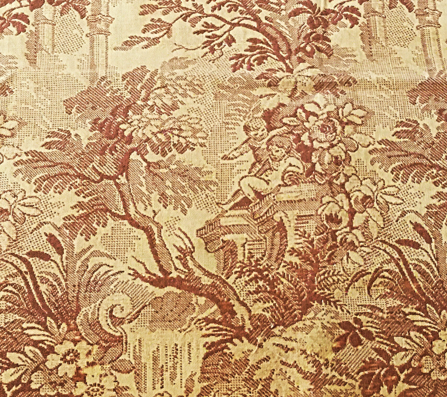 Antique French Fine Wool & Cotton Woven Tapestry Jacquard Fabric