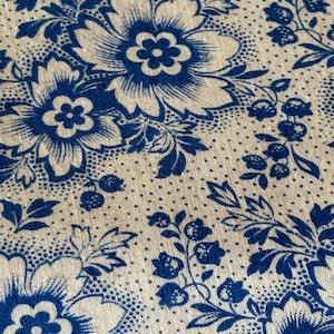 Beautiful Antique Vintage French or European Floral Cotton Fabric ~ Blue White ~ Cottage Farmhouse