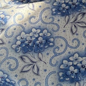 Beautiful Antique Vintage French or European Floral Hydrangea Cotton Fabric ~ Blue White ~ Cottage Farmhouse