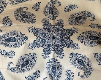 Beautiful Thibaut Boho Paisley East India Large Cotton Fabric Curtain  ~ Indigo Blue White ~  55” x 90”