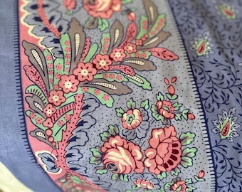 Beautiful Vintage French Les Olivades Floral Roses Garland Paisley Cotton Fabric ~ Hyacinth Blue Pink Soft Green Lavender ~ French Country