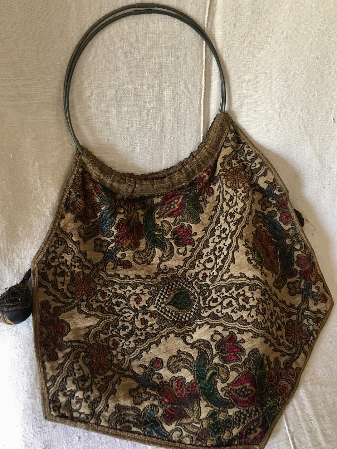 Beautiful Unique Antique Floral Metallic Brocade Fabric Hand Bag