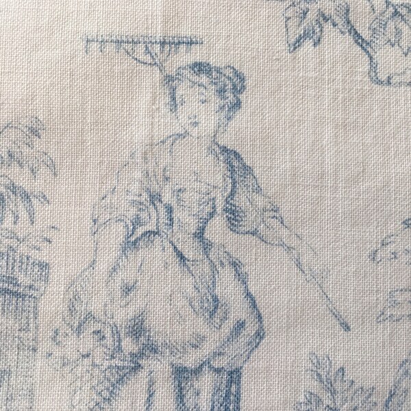 Antique Vintage French Pastoral Farm Life Toile Cotton Fabric #3 ~ Blue White ~ French Country Textile ~ Cutter Slow Stitch Pillow Patchwork