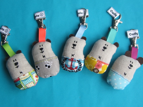 Hand sewn key ring or bag charm bear