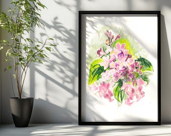 Lilac Flower Print, Soft Pastel Floral Wall Art, Spring Blossom Digital Download, Cottagecore Botanical Decor, Printable Flower Artwork