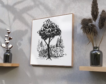 Minimalist Ink Tree Print, Scandinavian Nature Wall Art (Digital Download)