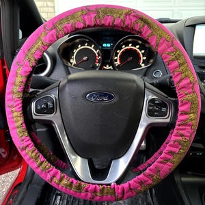 Pink Cheetah Universal Fit Steering Wheel Cover with Nonslip Grips