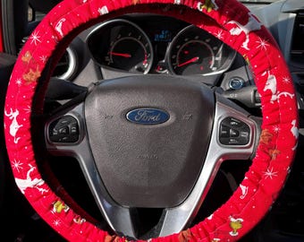 Red Grinch Christmas Universal Fit Steering Wheel Cover with Nonslip Grips