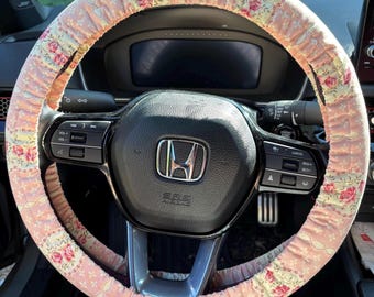 Pink Cottage Core Quilt Universal Fit Steering Wheel Cover with Nonslip Grips