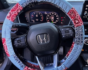 Bandana Western Patchwork Universal Fit Steering Wheel Cover with Nonslip Grips