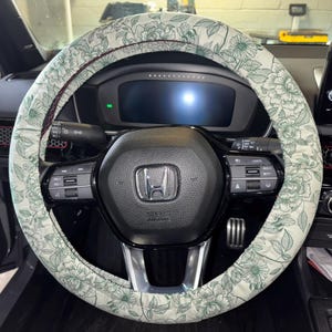 Sage Green Floral Universal Fit Steering Wheel Cover with Nonslip Grips