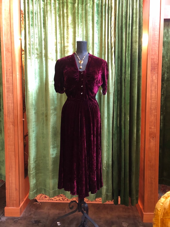 1940s Carmen Classics burgundy crushed velvet dres