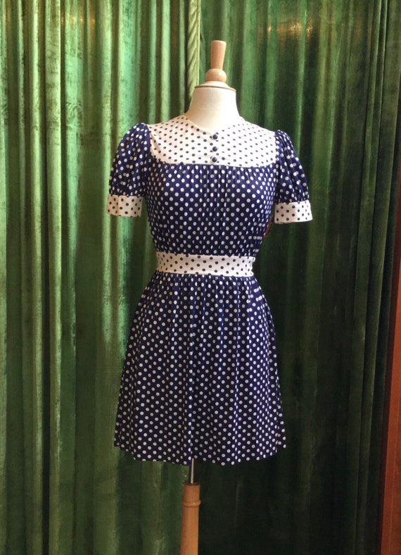 Vintage 1960’s navy white polka-dot mini-dress