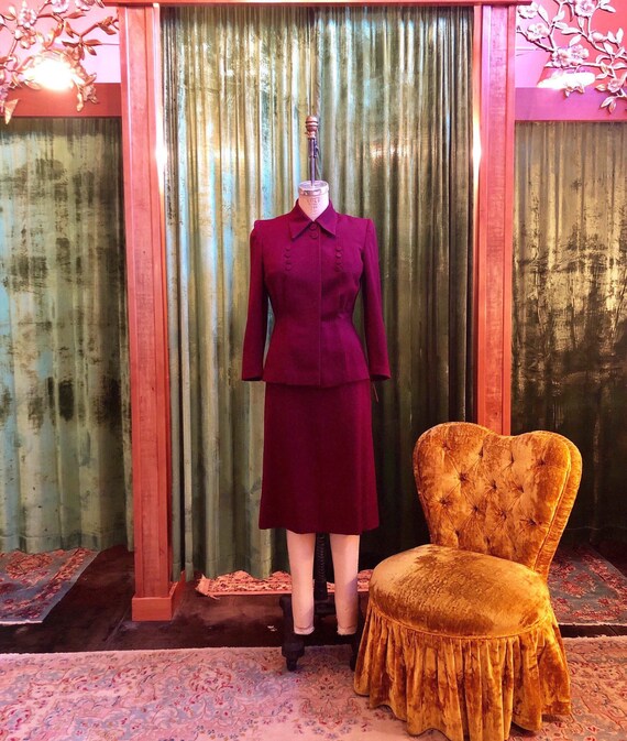 Vintage 1940’s burgundy wool gabardine skirt suit