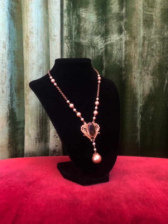 1930s Edwardian brass pearl citrine nouveau neckla