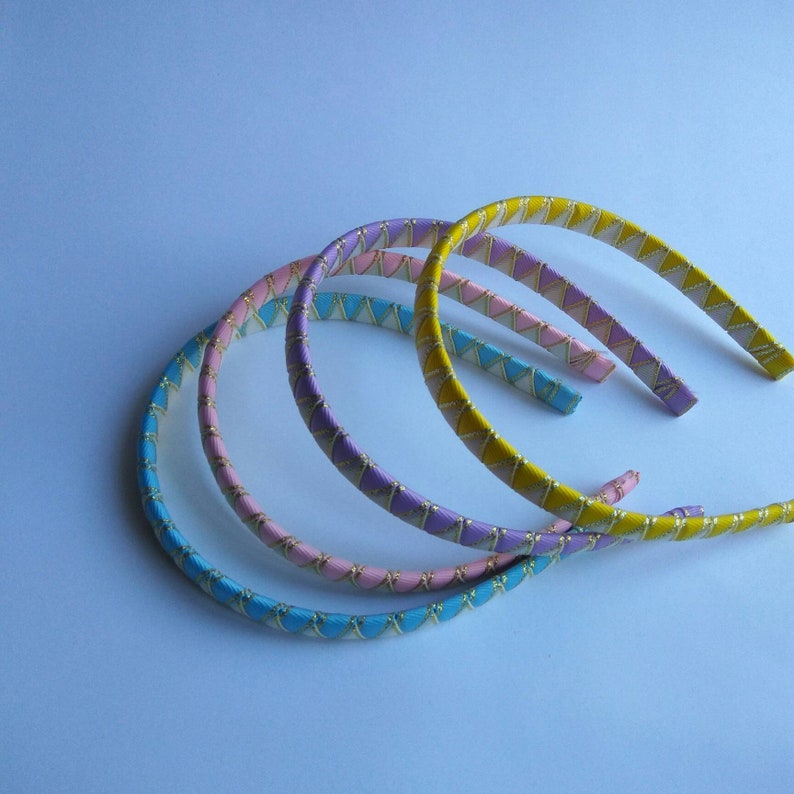 Set of 4 ribbon headbands Easter gift for girls or women Woven headband Pink Lilac Light blue Yellow