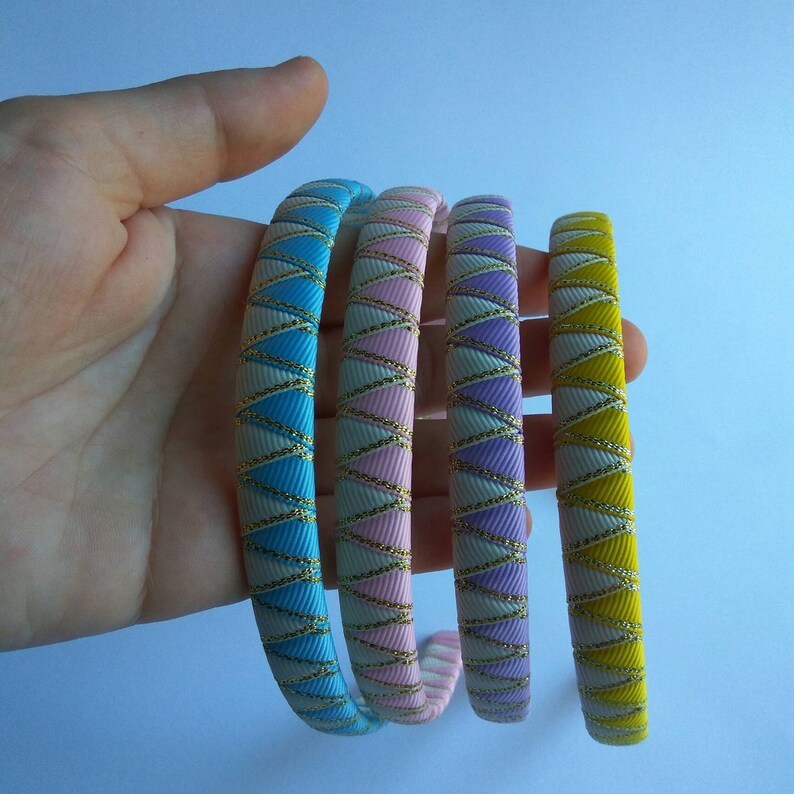 Set of 4 ribbon headbands Easter gift for girls or women Woven headband Pink Lilac Light blue Yellow