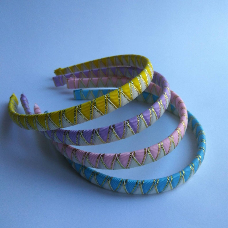 Set of 4 ribbon headbands Easter gift for girls or women Woven headband Pink Lilac Light blue Yellow