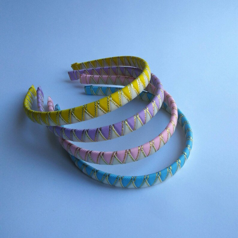 Set of 4 ribbon headbands Easter gift for girls or women Woven headband Pink Lilac Light blue Yellow