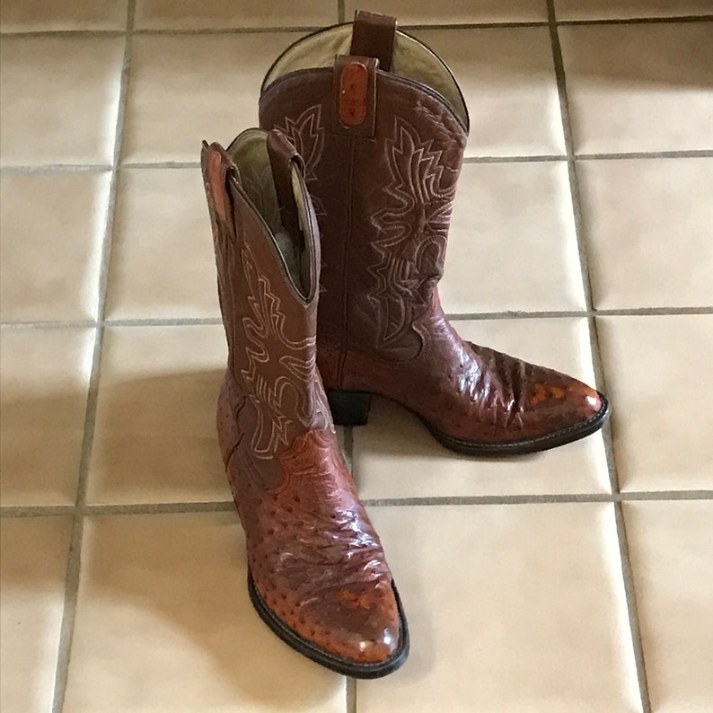 Awesome Woman/'s Ostrich Leather Western 2 Tone Cowboy Boots With Fancy Stitching VTG 1980/'s...Unisex Men/'s Size 8D Woman/'s Size 9M.