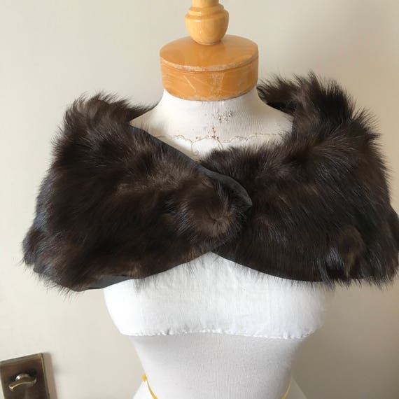 VTG 1930's 1940's Dark Brown Ermine Fur Stole Cape