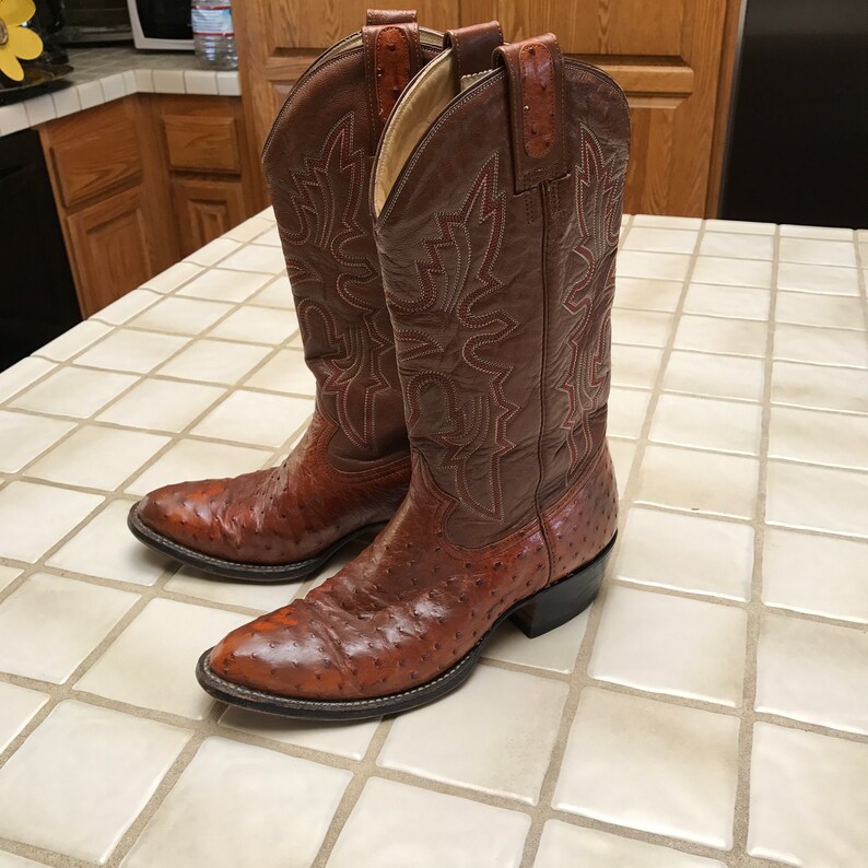 Awesome Woman/'s Ostrich Leather Western 2 Tone Cowboy Boots With Fancy Stitching VTG 1980/'s...Unisex Men/'s Size 8D Woman/'s Size 9M.