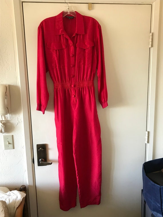 VTG 1980's Carole Little Red Silk Jump Suit. High