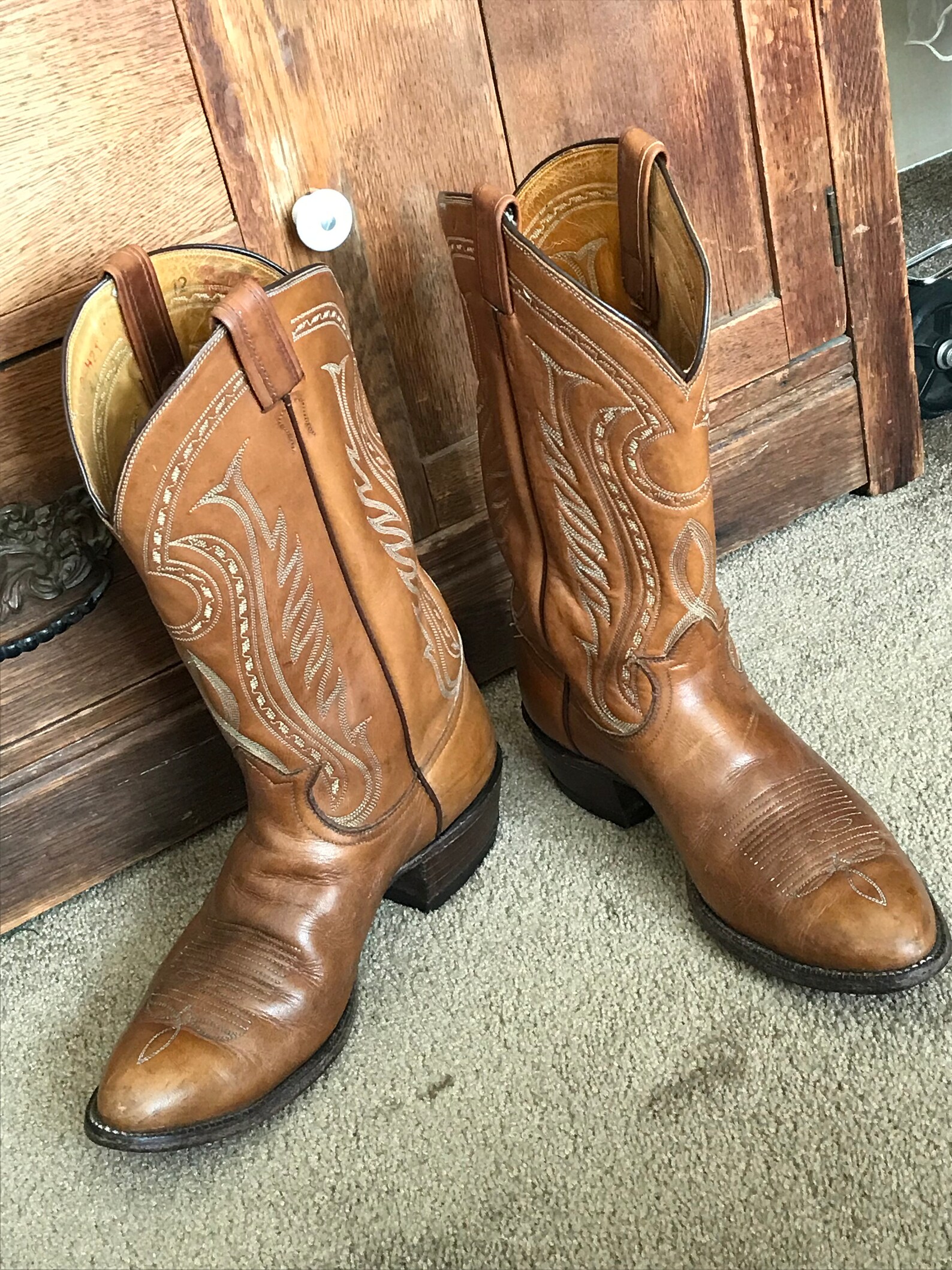 VTG Men's Tony Lama Tan Leather Tall Cowboy Boot. Fancy | Etsy
