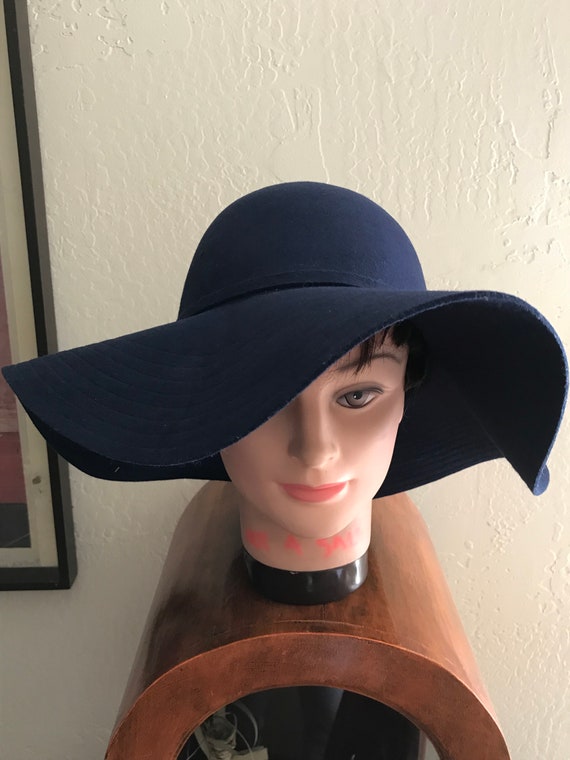 Navy Wool Wide Brim Floppy Fedora. Matching Navy H