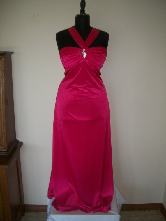 Vintage 1930's Style Liquid Satin Hot Pink Gown. P