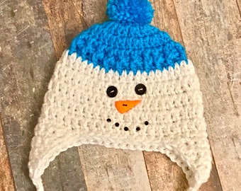 Newborn Photo Prop, Snowman Hat, Photo Prop, Crochet Baby Hat, Crochet Newborn Hat, Baby Hat, Winter Hat, Christmas Hat, White, Aqua