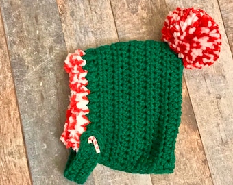 Gorro navideño para bebé, gorro de ganchillo para recién nacido, gorro de ganchillo, accesorio para fotos, gorro de ganchillo para bebé, gorro de duende para recién nacido, gorro navideño para recién nacido