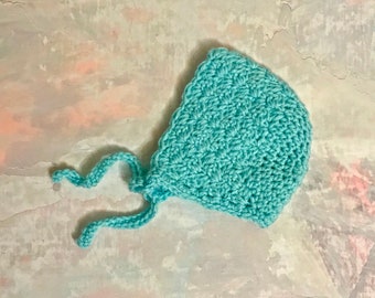 Crochet Baby Bonnet, Crochet Bonnet for 0-3 Month Baby Girl, Crochet Bonnet, Baby Girl Bonnet, Baby Bonnet, Crochet Baby Hat, Lt. Aqua