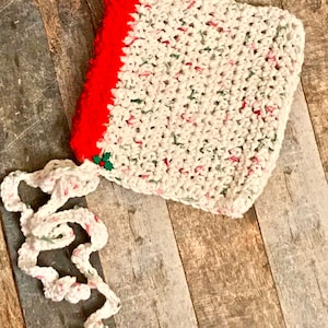 Christmas Baby Bonnet, Baby Bonnet, Crochet Bonnet, 3 to 6 Month Old Baby Girl, Crochet Baby Bonnet, Baby Girl Bonnet, Crochet Bonnet