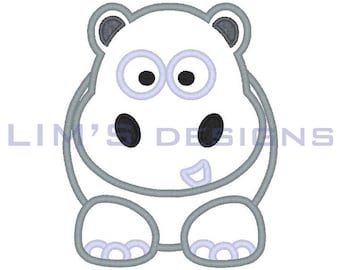 Cute Hippo applique machine embroidery design- 3 sizes 4x4", 5x7", 6x10"