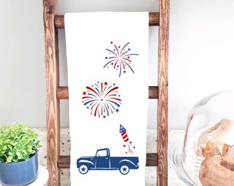 Vintage Truck 4th of July / Patriotic 4th of July Flour Sack Kitchen Towel / Fourth of July Patriotic Gift