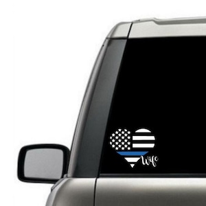 Police Officer Wife Decal / Thin Blue Line Heart Flag / Car Window Decal / Love My Police Officer Decal