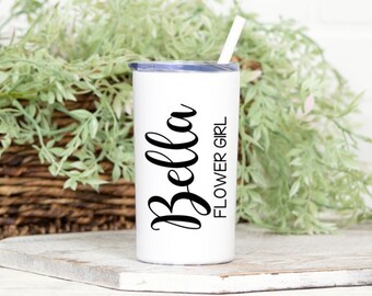 Personalized Flower Girl Gift / Stainless Steel Skinny Mini Tumbler / Flower Girl Proposal / Wedding Tumbler Gift Favor