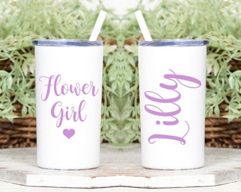 Personalized Flower Girl Gift / Stainless Steel Skinny Mini Tumbler / Flower Girl Proposal / Wedding Tumbler Gift Favor