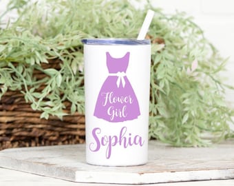Personalized Flower Girl Gift / Stainless Steel Skinny Mini Tumbler / Flower Girl Proposal / Wedding Tumbler Gift Favor